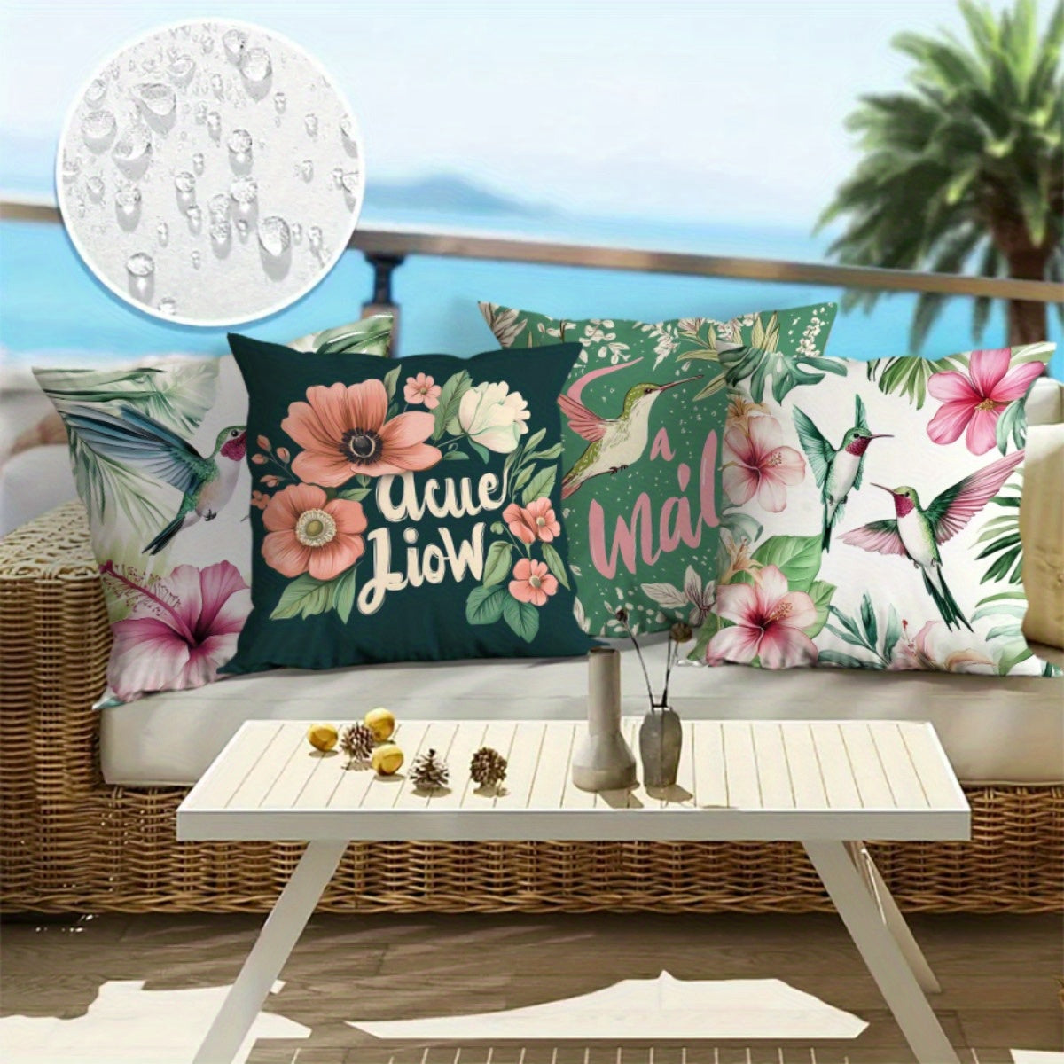 4 Tropical Floral Print Pillowcases - Waterproof Polyester, Zipper Closure, Outdoor Patio Furniture, Home Patio Decor, Outdoor Decor | Vibrant Pillowcases | Durable Outdoor Fabric, Outdoor Decor, Single Side Print, Outdoor Pa