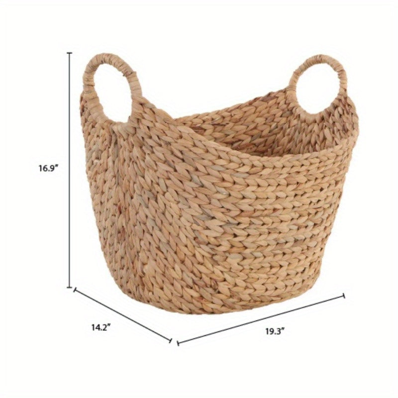Extra Large Water Hyacinth Boat Basket – Natural Decorative Storage Basket for Shelves, Closets & Living Room Organization | Handwoven Shelf Basket for Blankets, Towels, or Toys