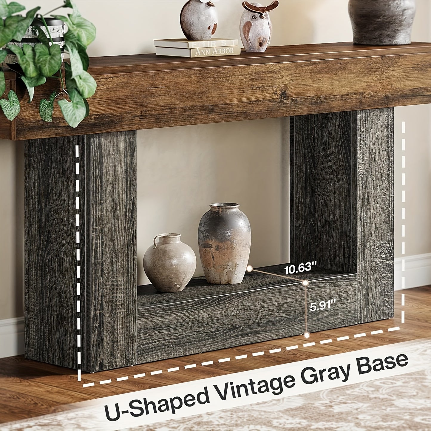 63" Farmhouse 2-Tier Entryway Table