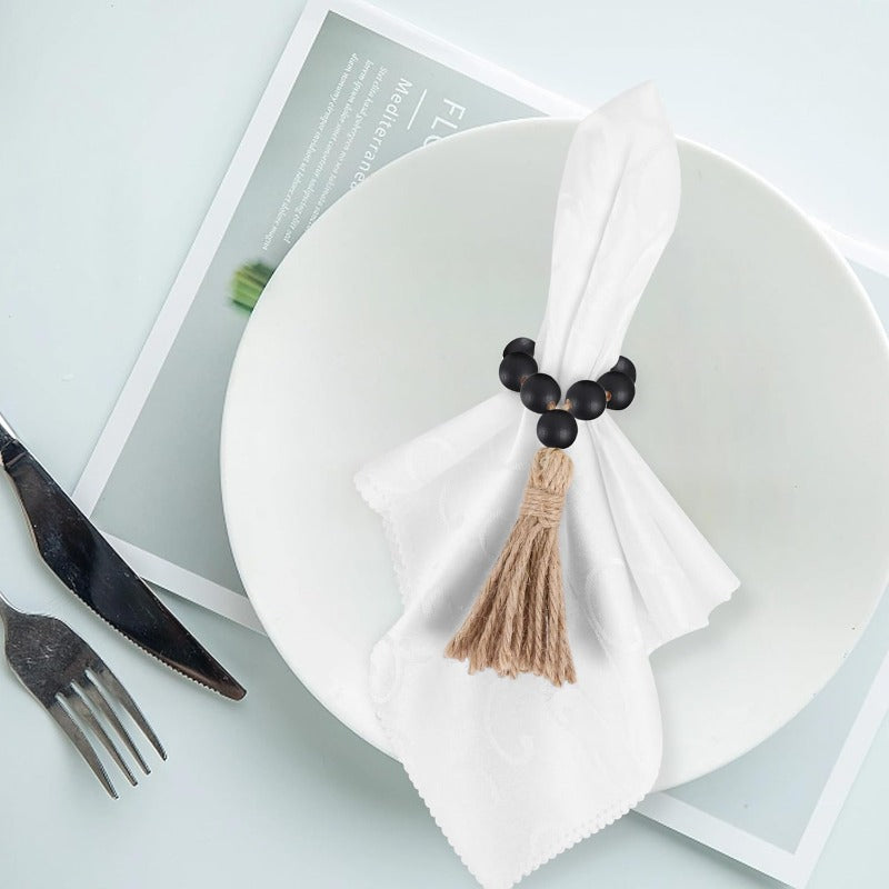 6 Pieces Wooden Bead Napkin Rings