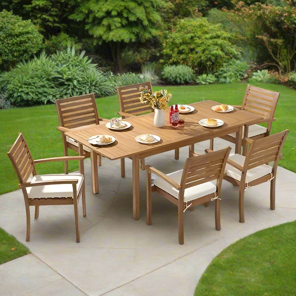 7 Piece Acacia Wood expandable Patio Dining Set