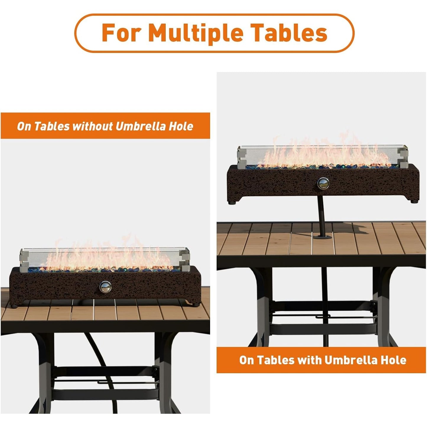 28 "Table Top Fire Pit, Embroidered Red Propane Fire Pit Table, Magnesium Oxide Rectangular Base, 40000 BTU Stainless Steel Burner, with Glass Flint & Glass Storm Hood, Living Room, Balcony, Patio, Deck, Pool