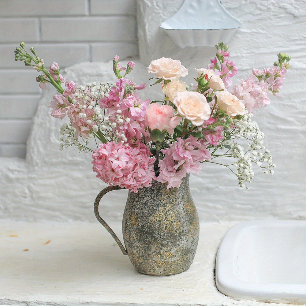 Metal Vintage Vase Farmhouse Decorative Pitcher Rustic Shabby Chic Vase Vintage Flower Vase