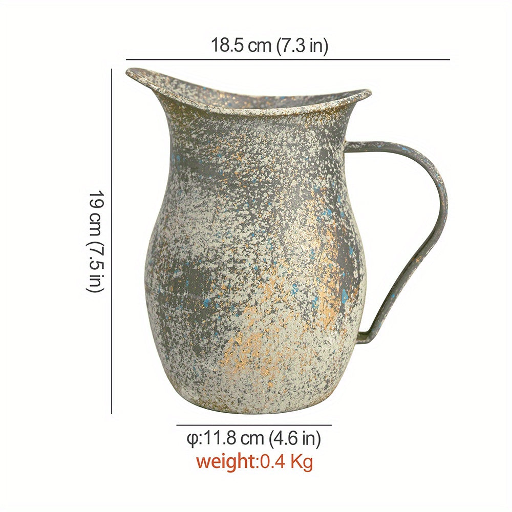 Metal Vintage Vase Farmhouse Decorative Pitcher Rustic Shabby Chic Vase Vintage Flower Vase