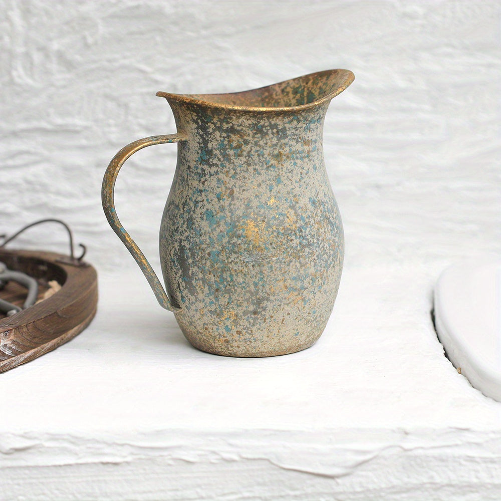 Metal Vintage Vase Farmhouse Decorative Pitcher Rustic Shabby Chic Vase Vintage Flower Vase