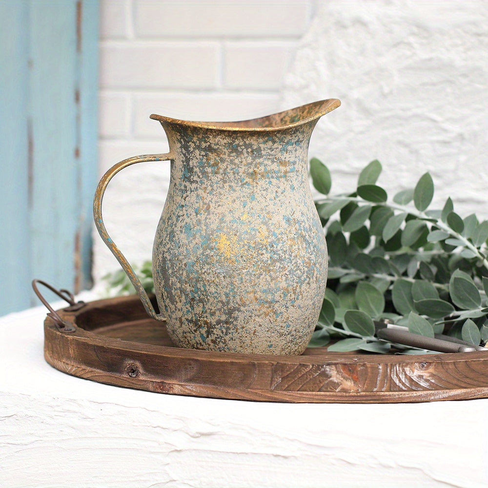 Metal Vintage Vase Farmhouse Decorative Pitcher Rustic Shabby Chic Vase Vintage Flower Vase