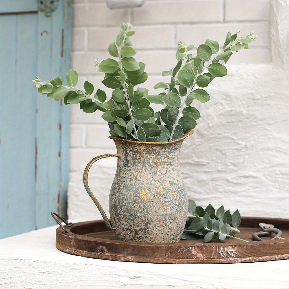 Metal Vintage Vase Farmhouse Decorative Pitcher Rustic Shabby Chic Vase Vintage Flower Vase