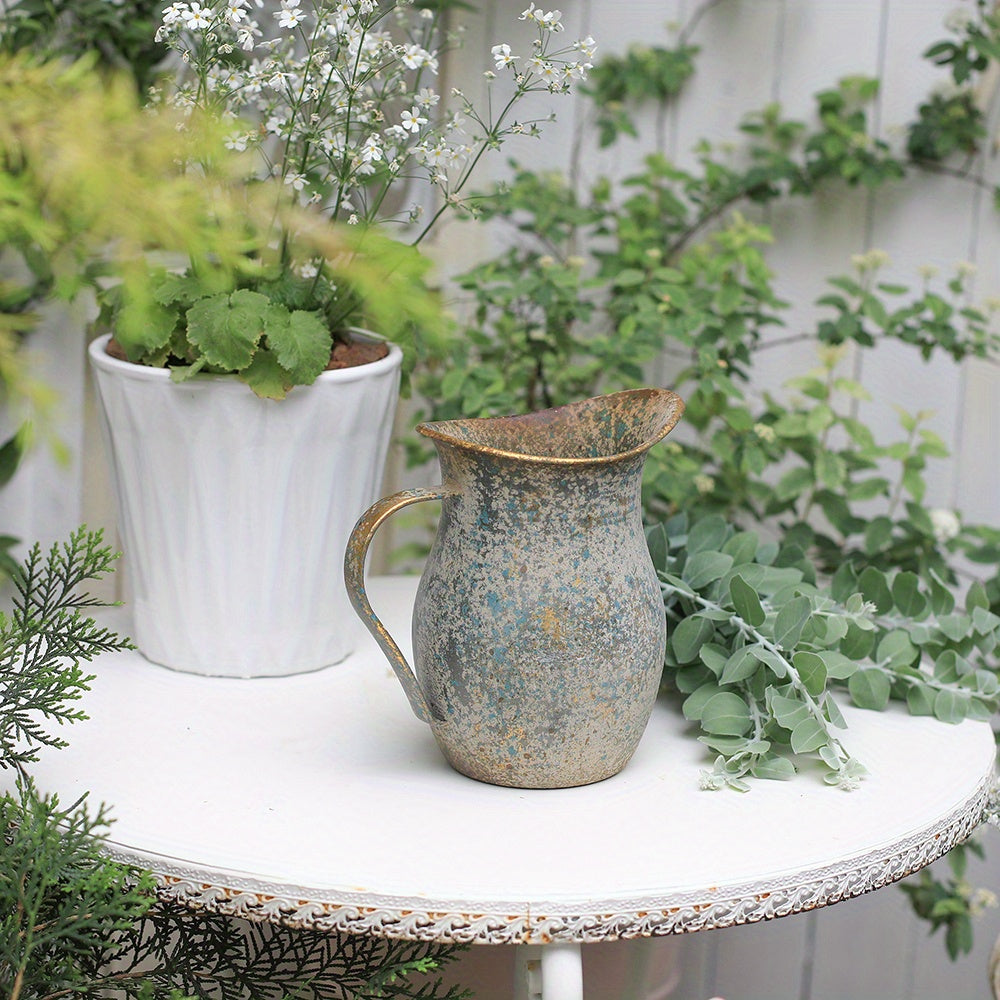 Metal Vintage Vase Farmhouse Decorative Pitcher Rustic Shabby Chic Vase Vintage Flower Vase