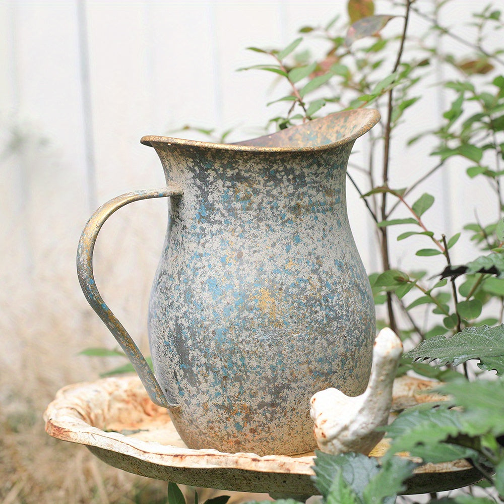 Metal Vintage Vase Farmhouse Decorative Pitcher Rustic Shabby Chic Vase Vintage Flower Vase