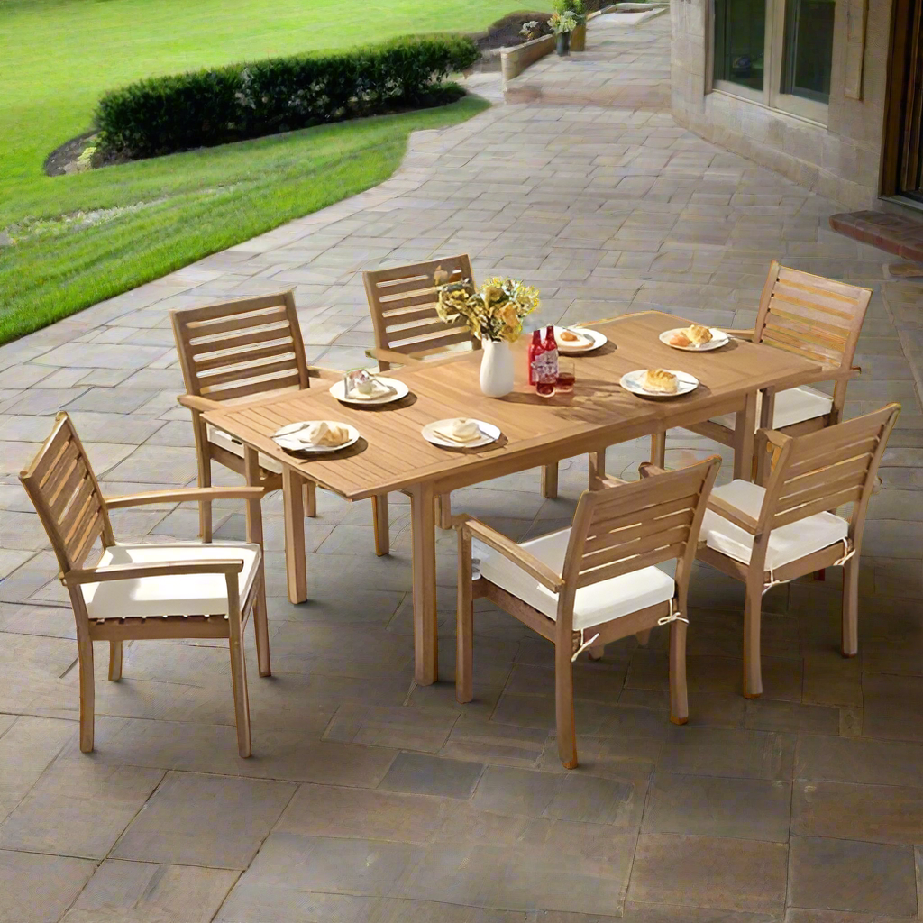 7 Piece Acacia Wood expandable Patio Dining Set