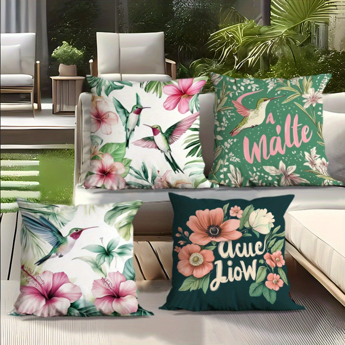 4 Tropical Floral Print Pillowcases - Waterproof Polyester, Zipper Closure, Outdoor Patio Furniture, Home Patio Decor, Outdoor Decor | Vibrant Pillowcases | Durable Outdoor Fabric, Outdoor Decor, Single Side Print, Outdoor Pa