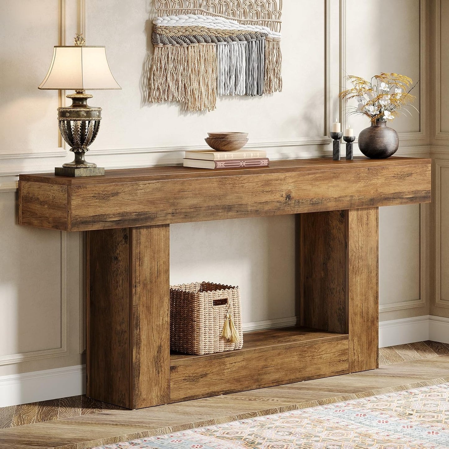63" Farmhouse 2-Tier Entryway Table