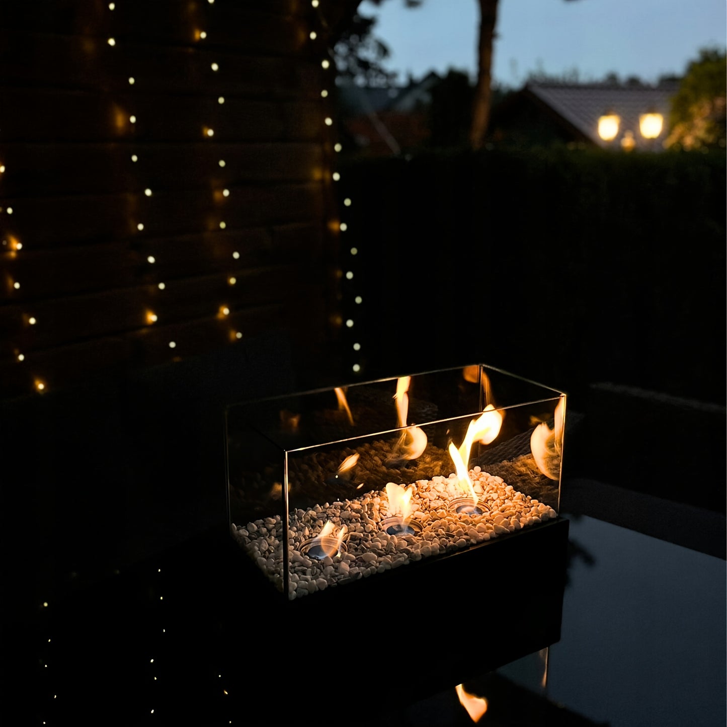 Modern Rectangular Tabletop Fire Pit - Sleek Metal Design with Natural Exhaust, Perfect for Indoor Warmth and Outdoor Gatherings (Alcohol Not Included), Cozy Ambiance | Modern Fire Pit | Tempered Glass