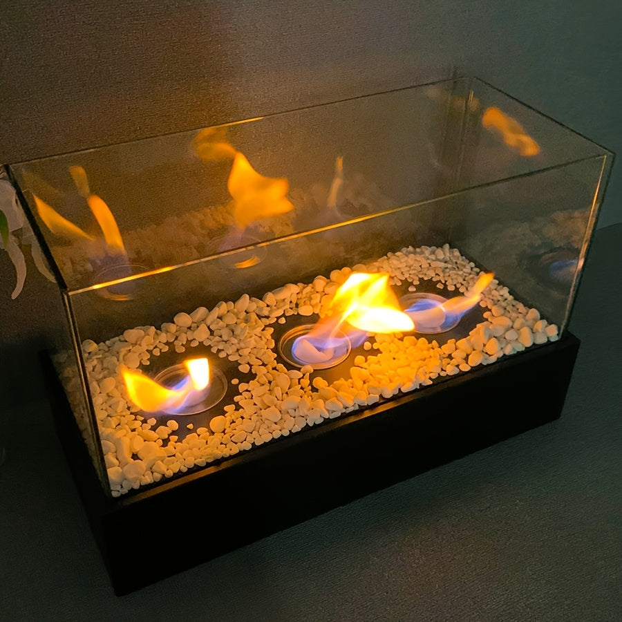 Modern Rectangular Tabletop Fire Pit - Sleek Metal Design with Natural Exhaust, Perfect for Indoor Warmth and Outdoor Gatherings (Alcohol Not Included), Cozy Ambiance | Modern Fire Pit | Tempered Glass