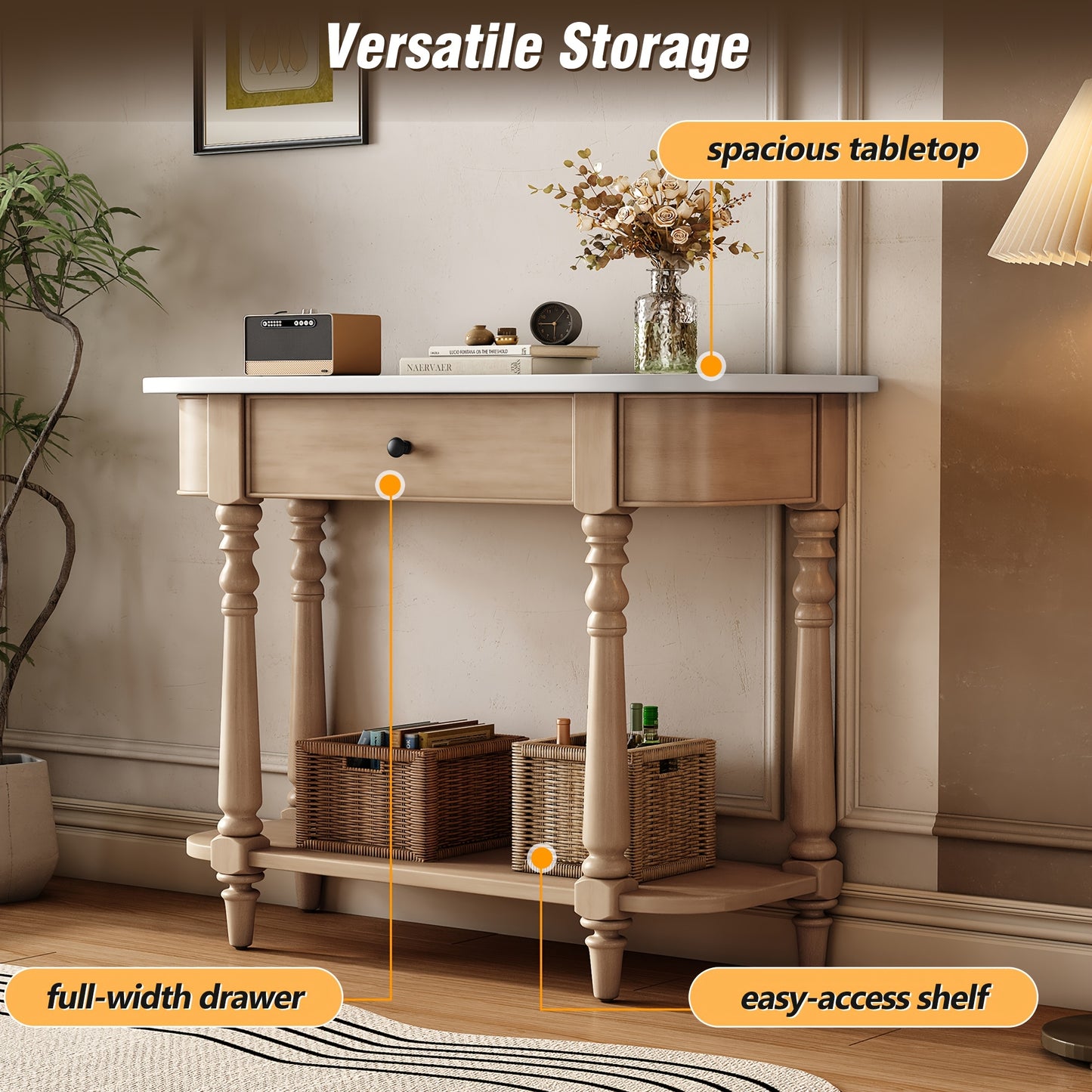 36" Retro Corner-curved Console Table