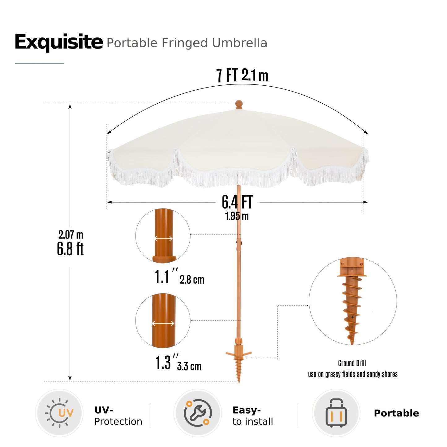 7ft Portable Tilt Patio Umbrella