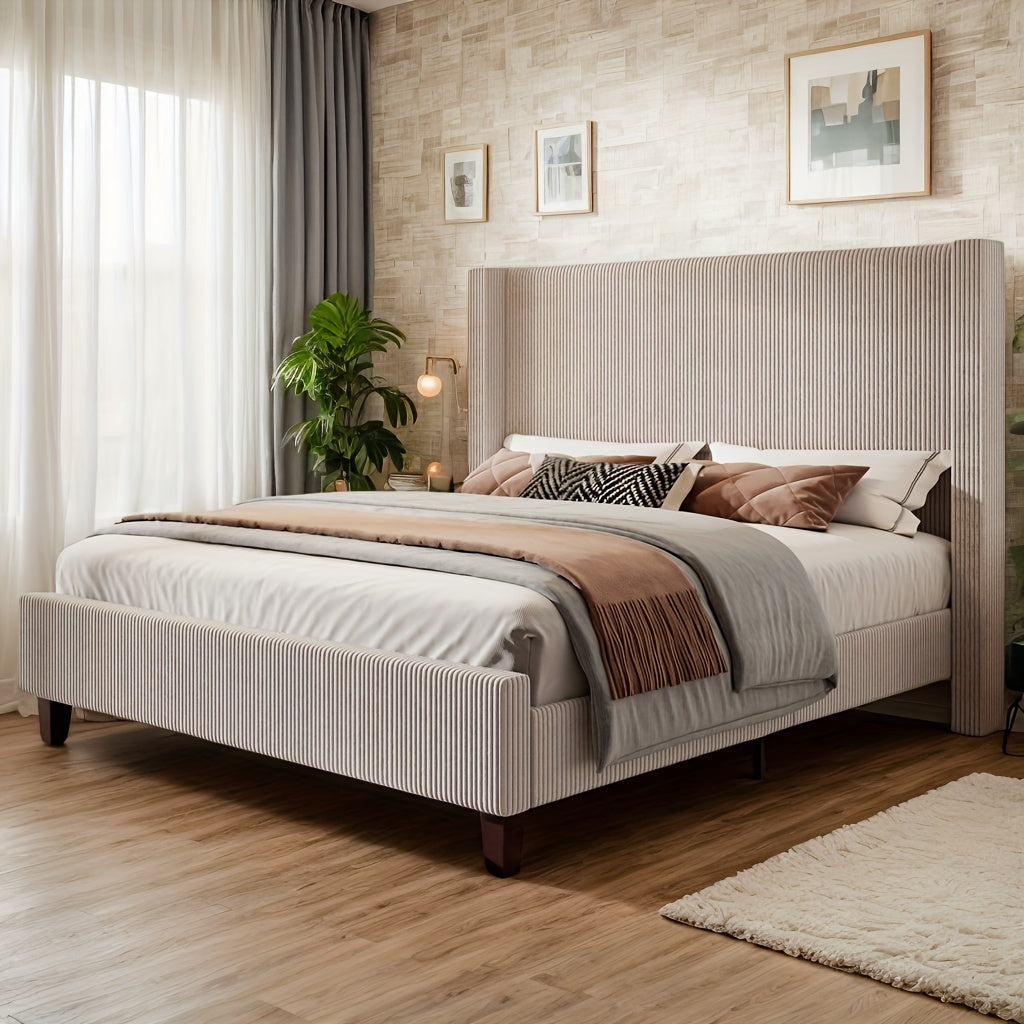 Upholstered Wingback Platform Bed Frame