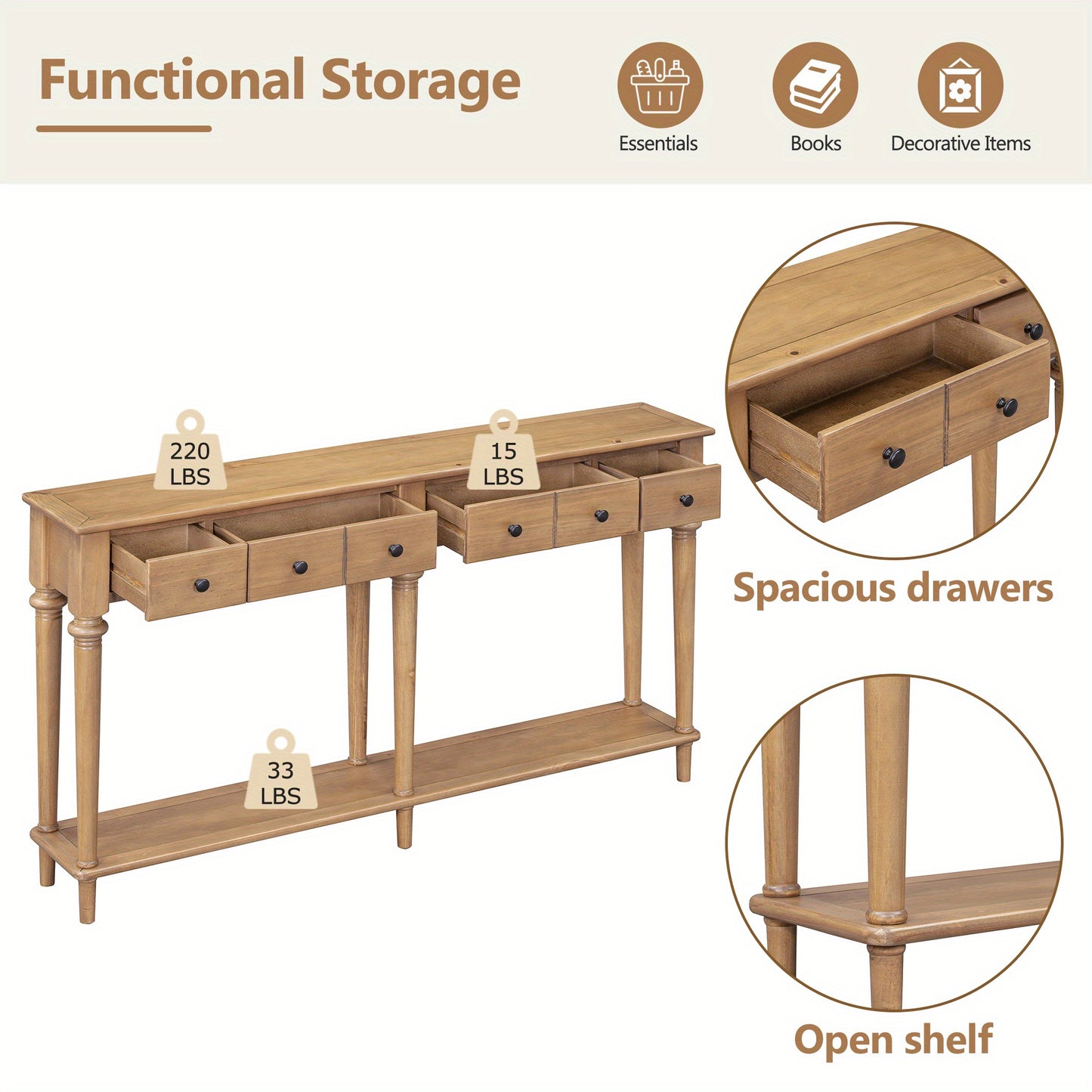 narrow Pine Console Table