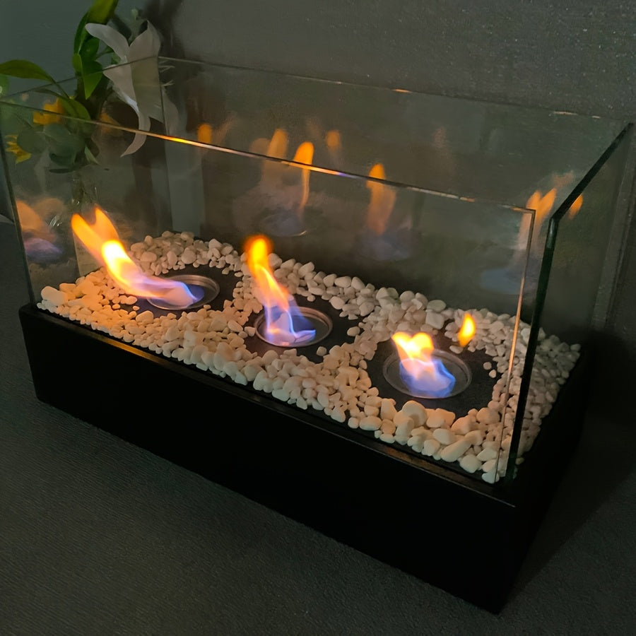 Modern Rectangular Tabletop Fire Pit - Sleek Metal Design with Natural Exhaust, Perfect for Indoor Warmth and Outdoor Gatherings (Alcohol Not Included), Cozy Ambiance | Modern Fire Pit | Tempered Glass