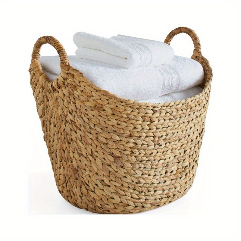 Extra Large Water Hyacinth Boat Basket – Natural Decorative Storage Basket for Shelves, Closets & Living Room Organization | Handwoven Shelf Basket for Blankets, Towels, or Toys