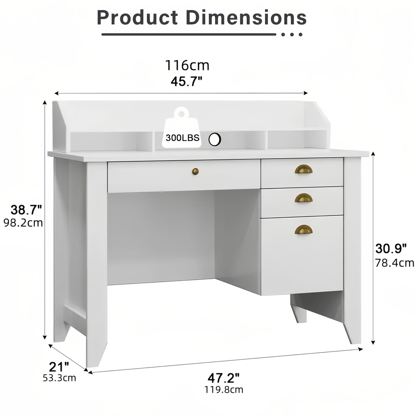 Chic Woods Home Collection — 47” Modern Home Office Desk with File Drawer & Elevated Monitor Shelf (Black + White) - solid wood furniture by Chic Woods