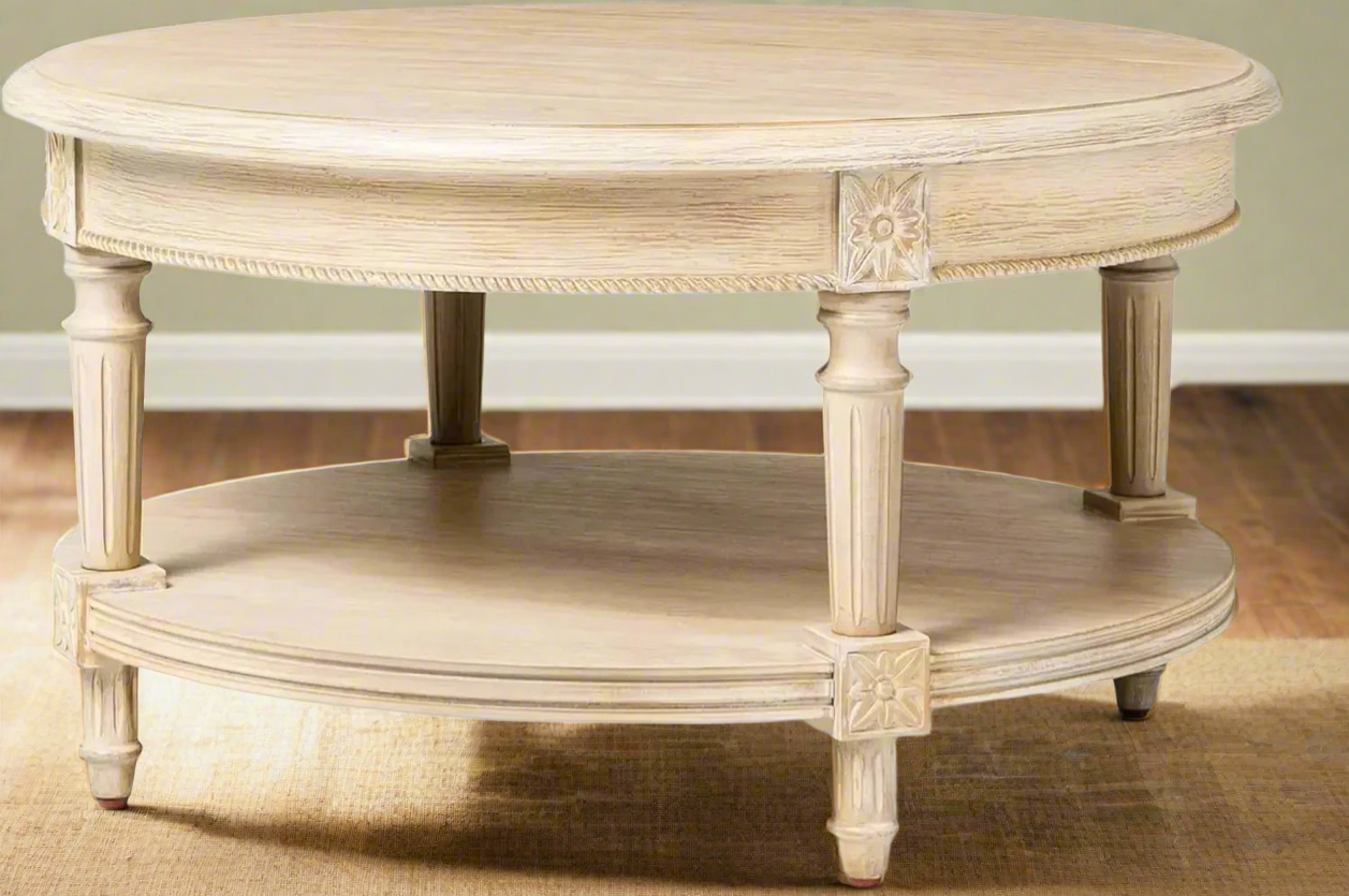 Pullman Large Curved 2-Tier Round Coffee Table – Classic Wooden Design with Shelf Storage
