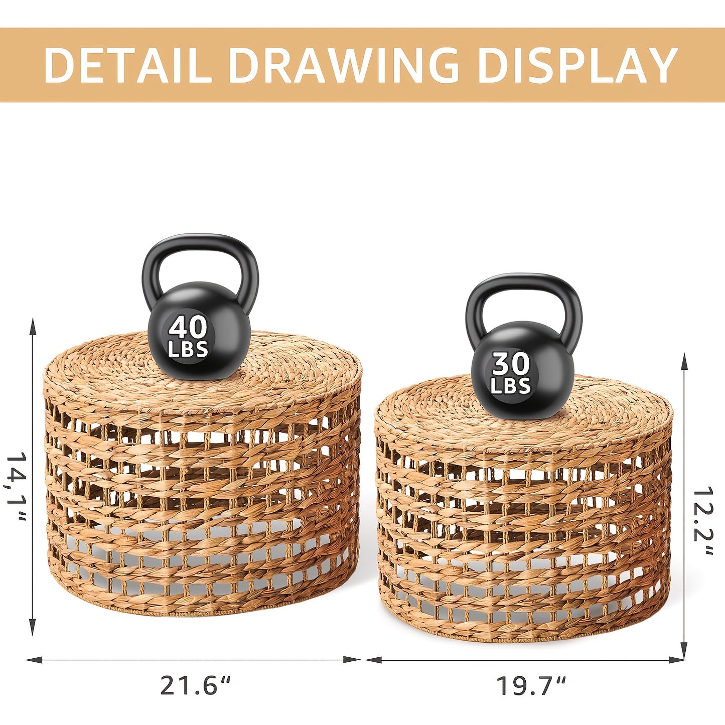 Set of 2 Handwoven Outdoor Side Tables – Natural Water Hyacinth Round Coffee Tables for Patio, Garden, Backyard, Indoor/Outdoor Plant or End Table – Bamboo Frame & Rattan Top