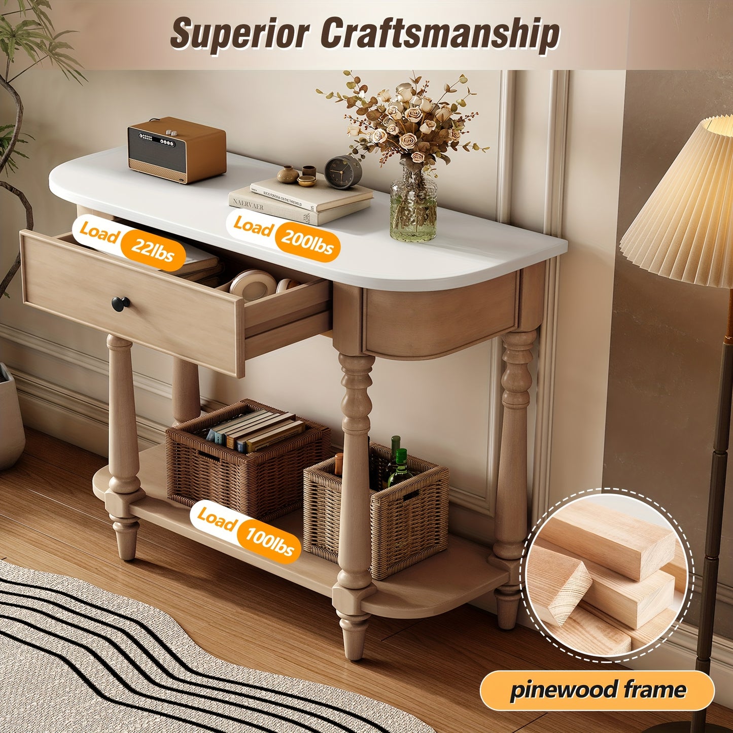 36" Retro Corner-curved Console Table