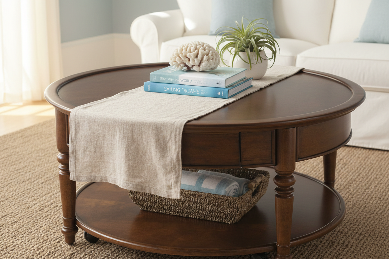 Bennett Round Walnut Coffee Table | 2-Tier with Drawer & Casters