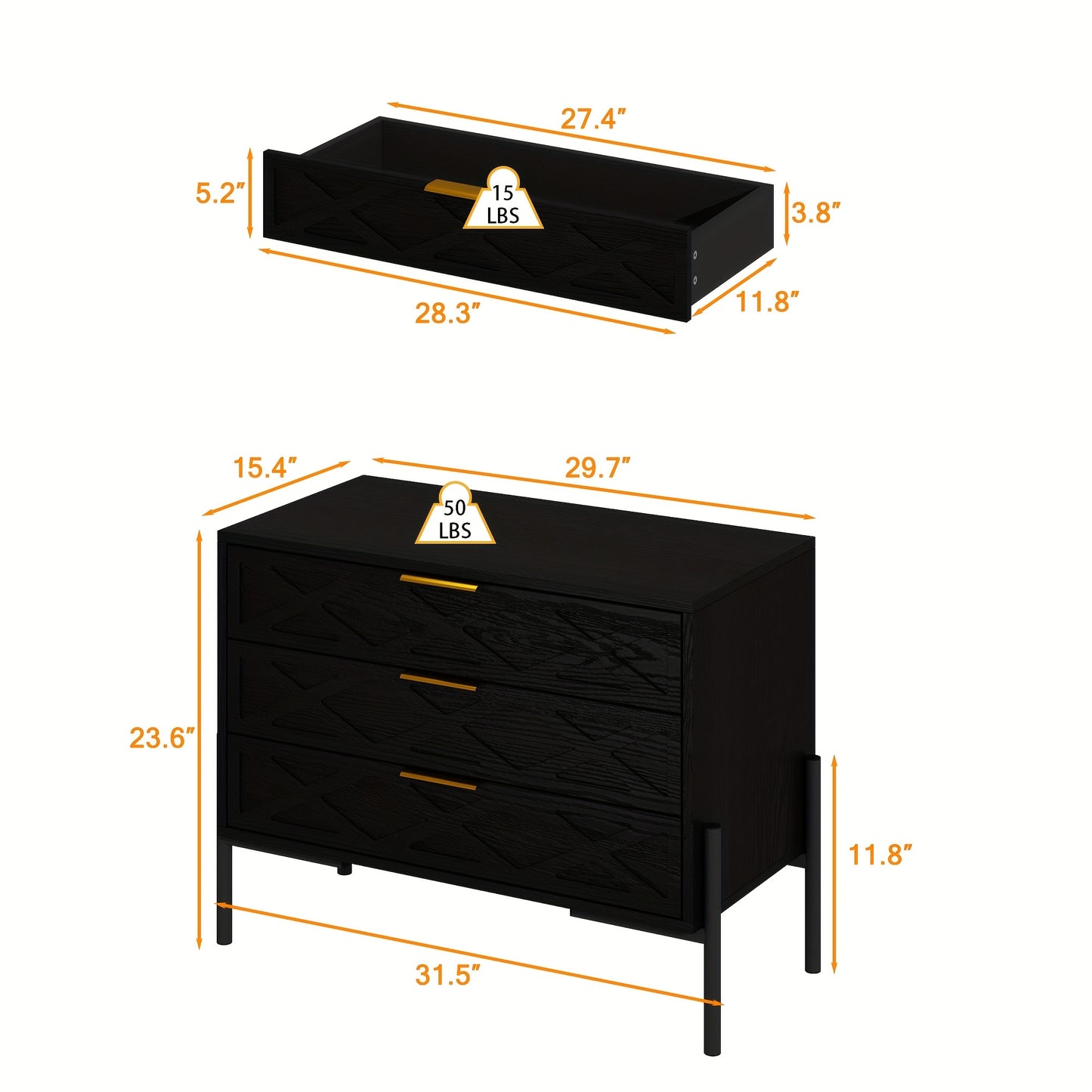 Modern 3-Drawer Nightstand with Metal Hardware