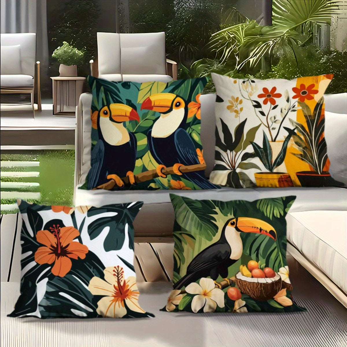 Waterproof Tropical Parrot Print Throw Pillow Covers