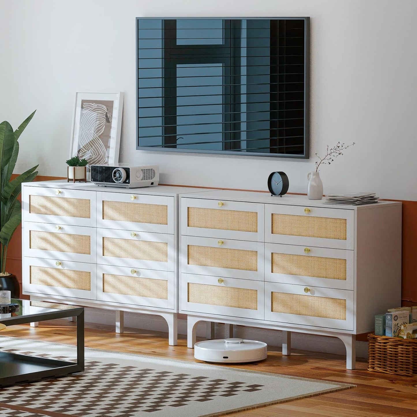 The Willow Bend 6 - Drawer Rattan Dresser — White - solid wood furniture by Chic Woods