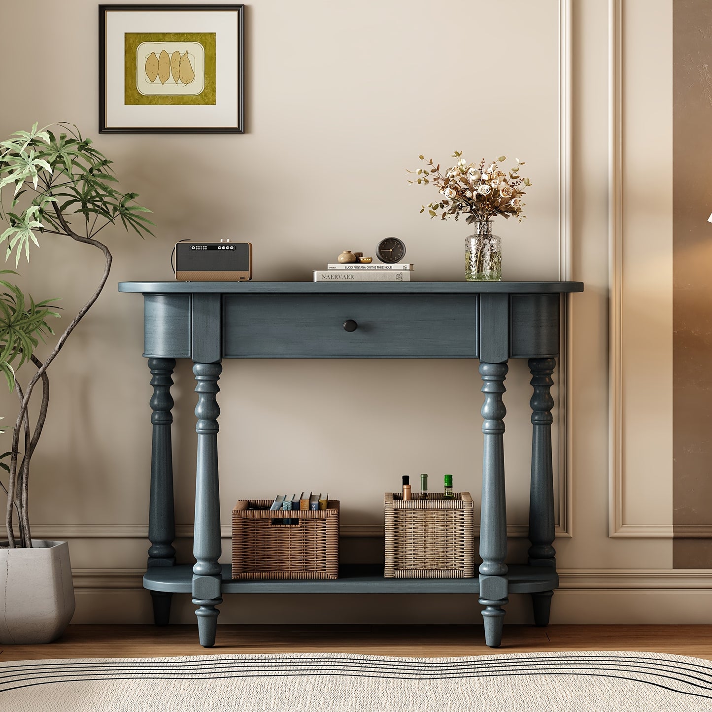 36" Retro Corner-curved Console Table