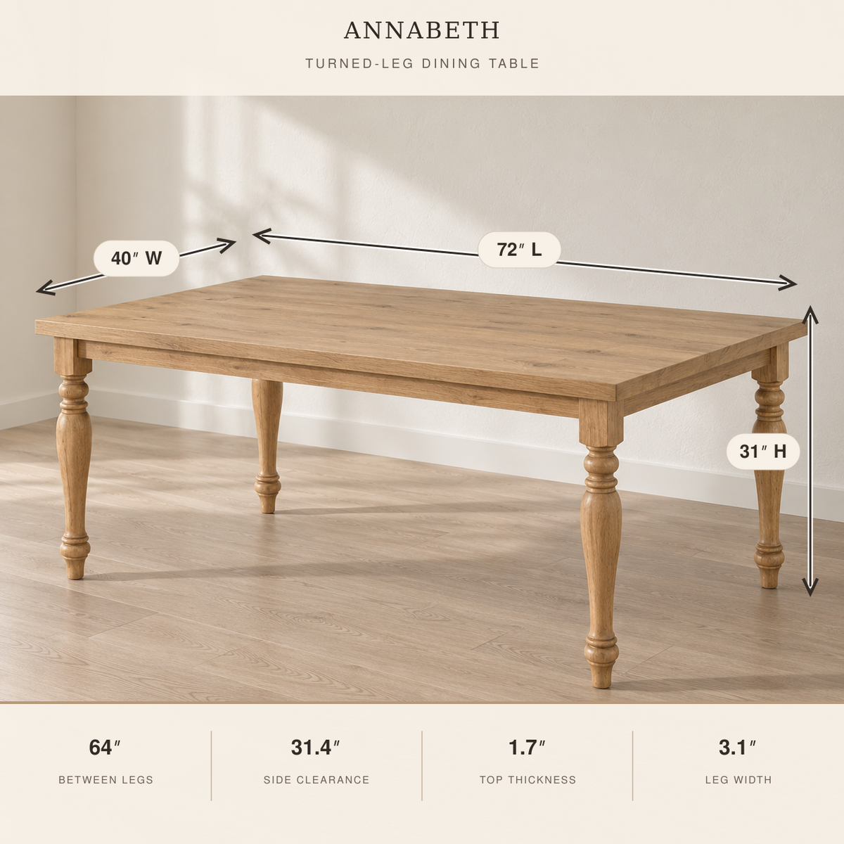 Annabeth Turned-Leg Dining Table