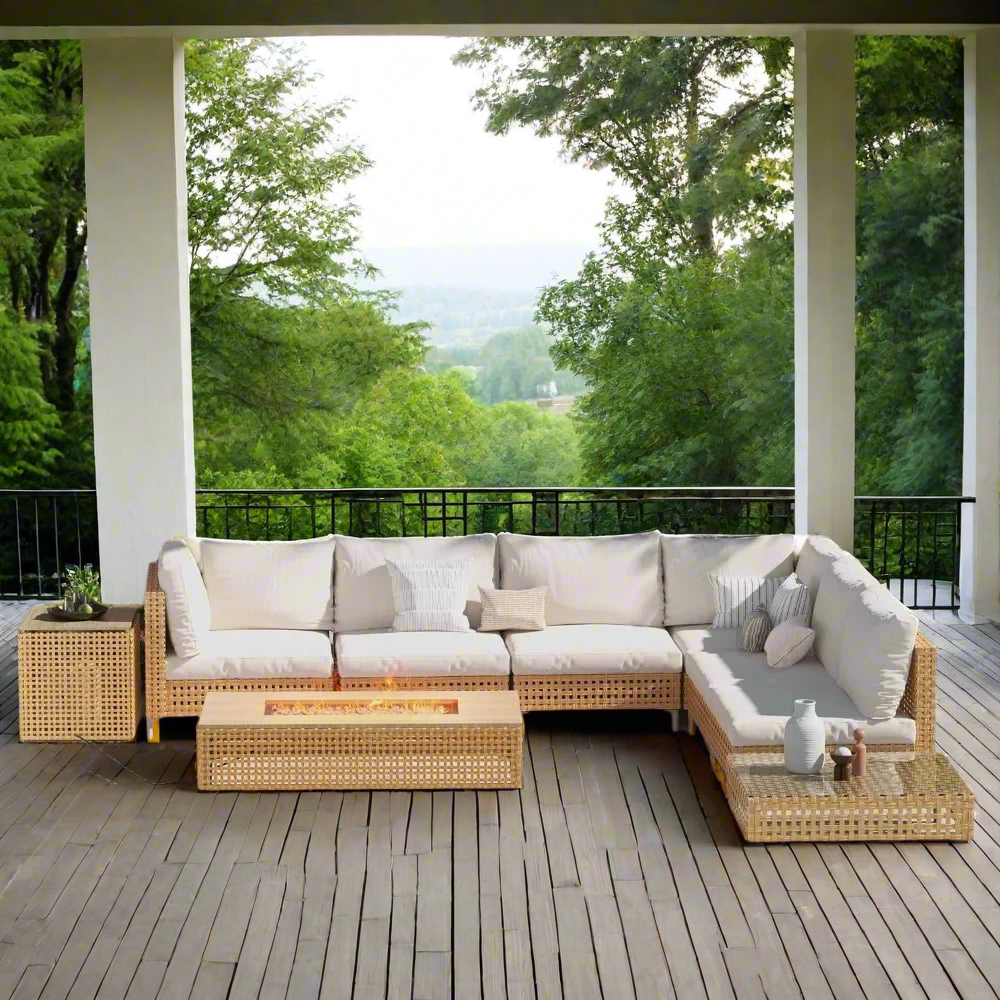 9-Piece Modern Outdoor Sectional with Firepit