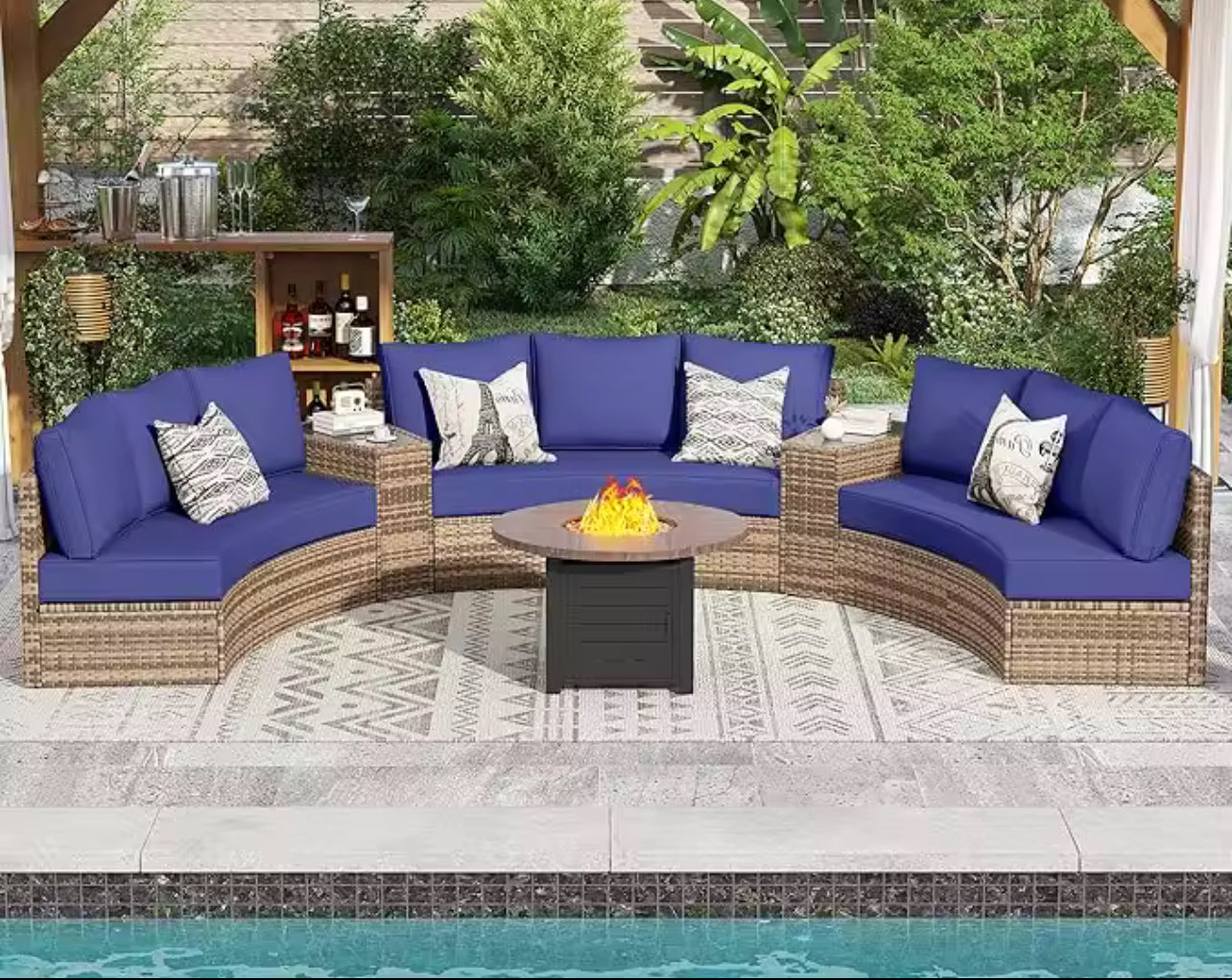11 Piece Half-Moon Sectional Patio Furniture Set with Large Storage Wedge Table