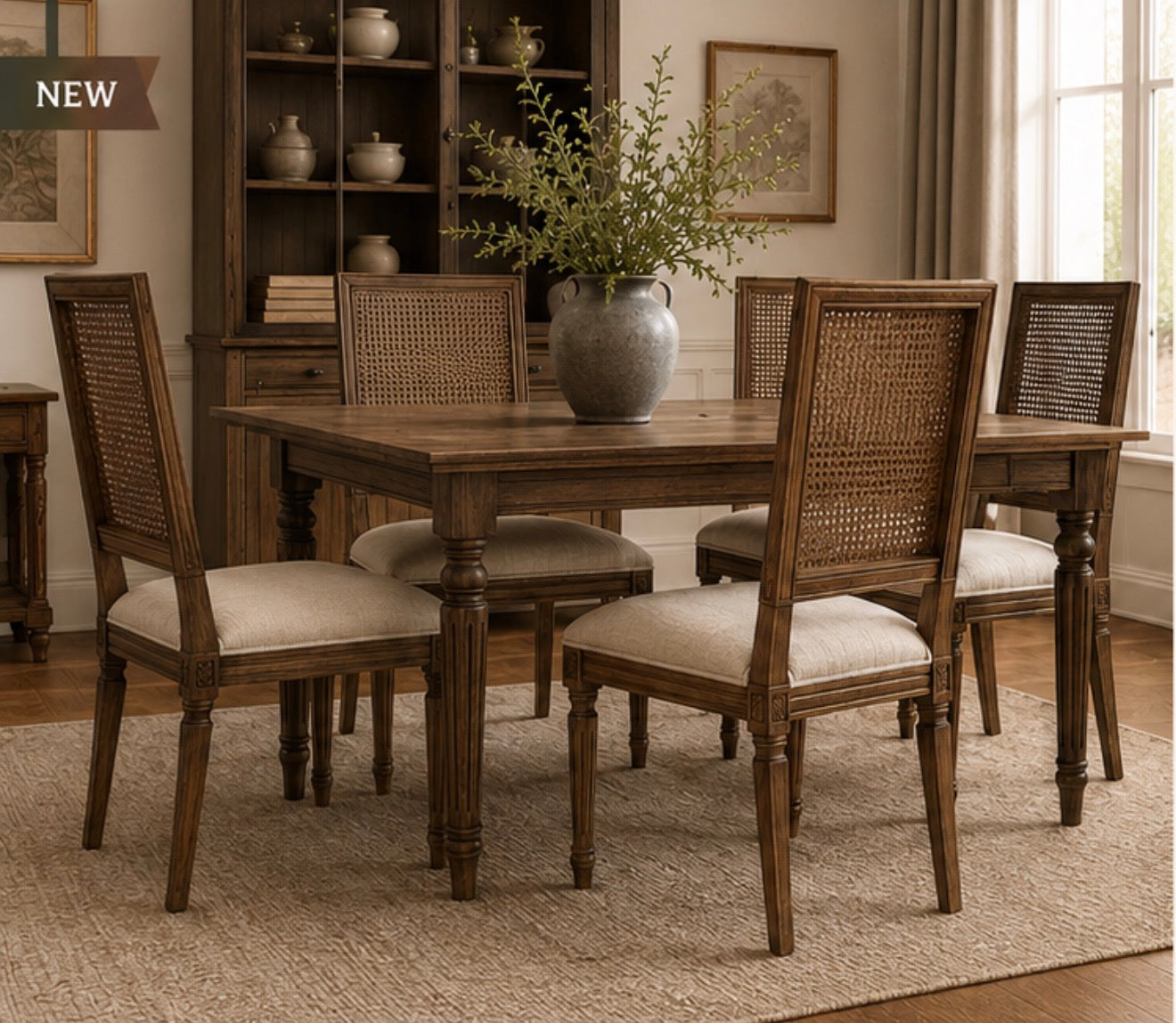 Claremont Weathered Walnut Cane-Back Dining Chairs
