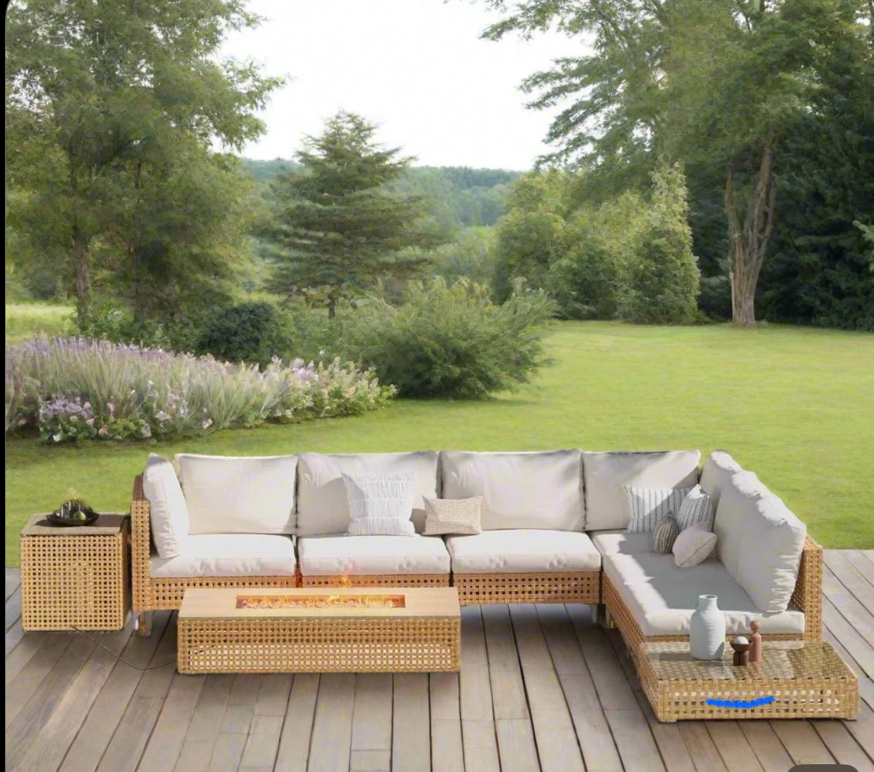 9-Piece Modern Outdoor Sectional with Firepit