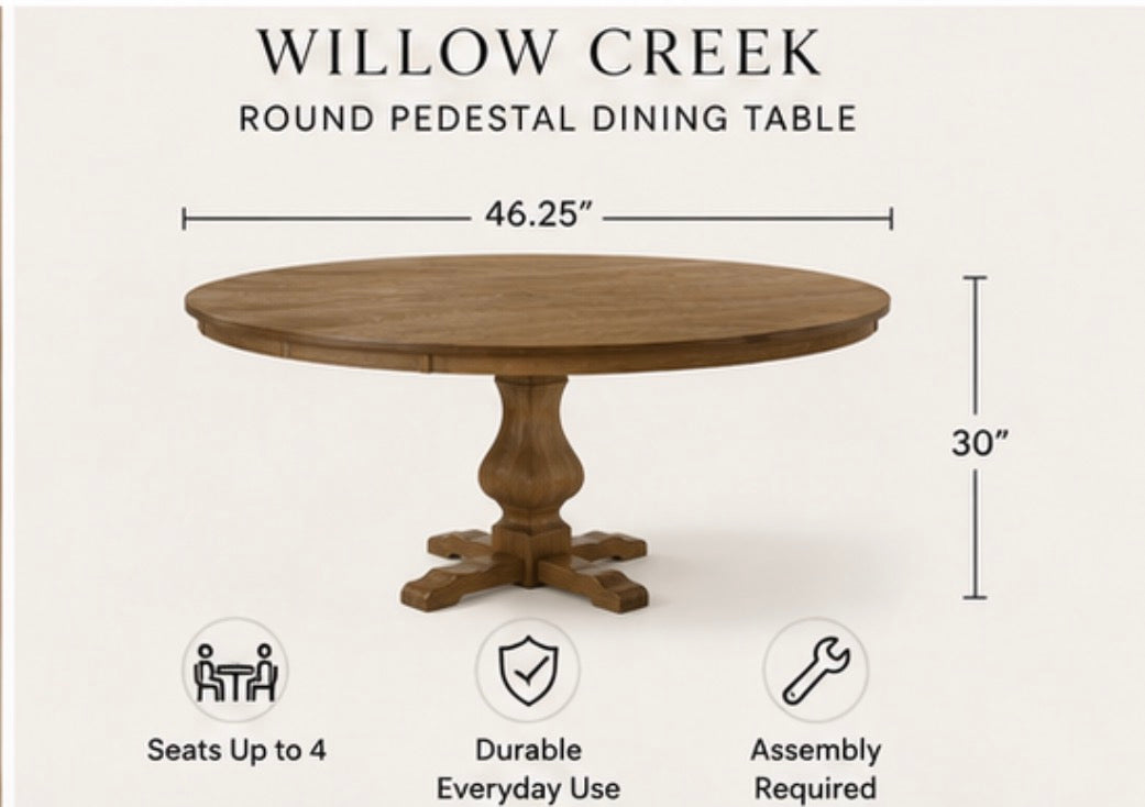 Willow Creek Round Pedestal Dining Table