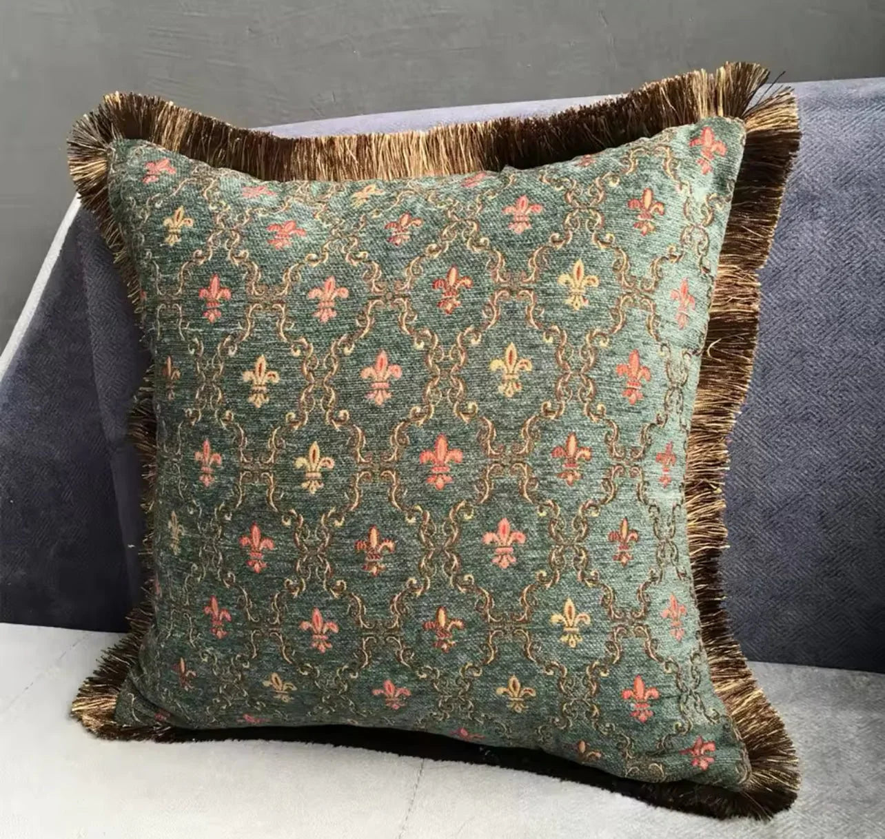 Vintage Soft Chenille Woven Jacquard Dark Green throw pillow cover - solid wood furniture by Chic Woods