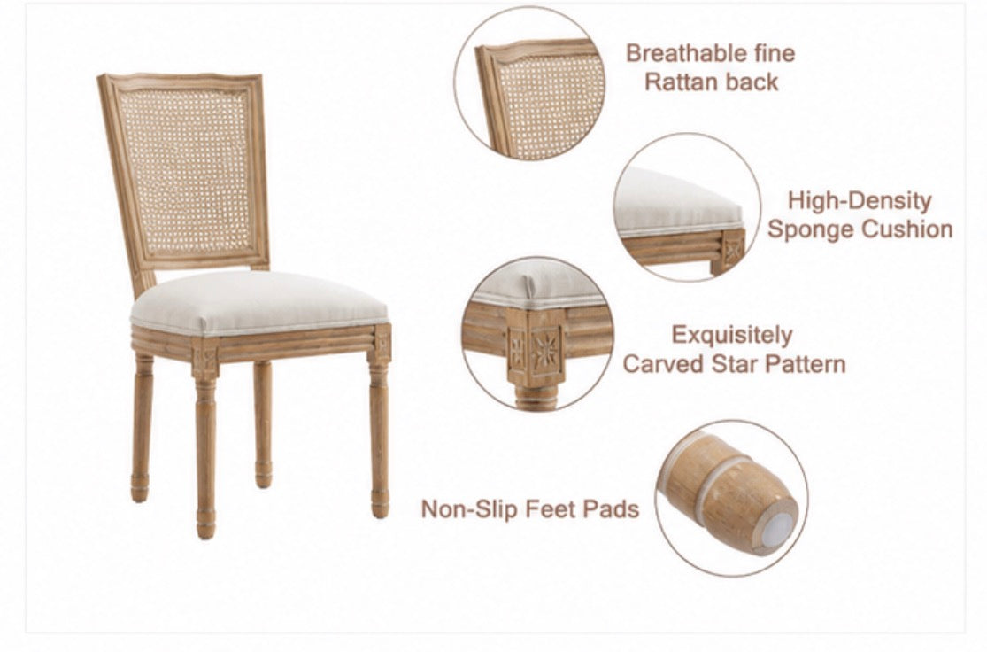 Square Rattan Back Dining Chairs — Solid Wood | Sets of 2, 4, 6,