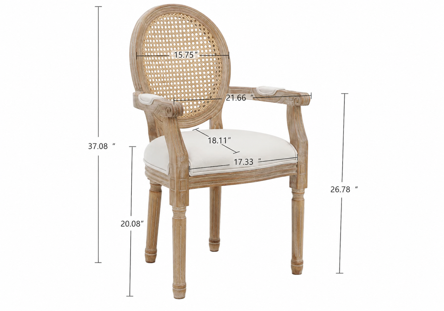 The Coletta Cane Back Dining Armchairs – Upholstered Solid Wood Armchairs (Set of 2)