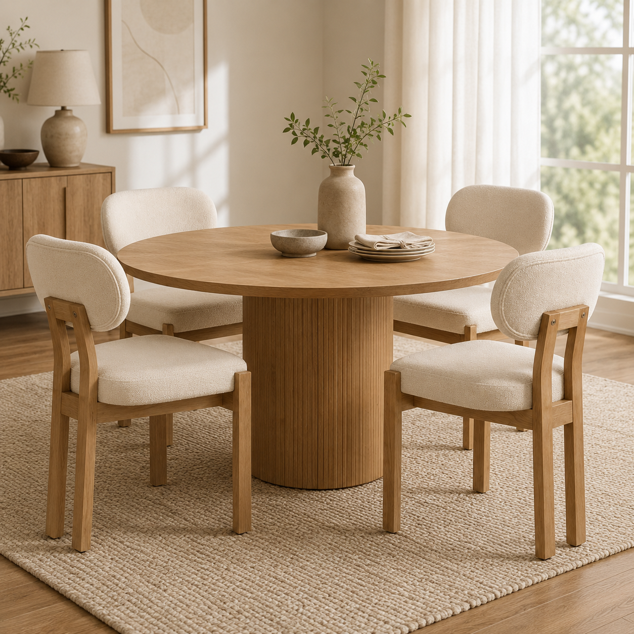 Auden Upholstered Dining Chairs – Natural Wood & Ivory