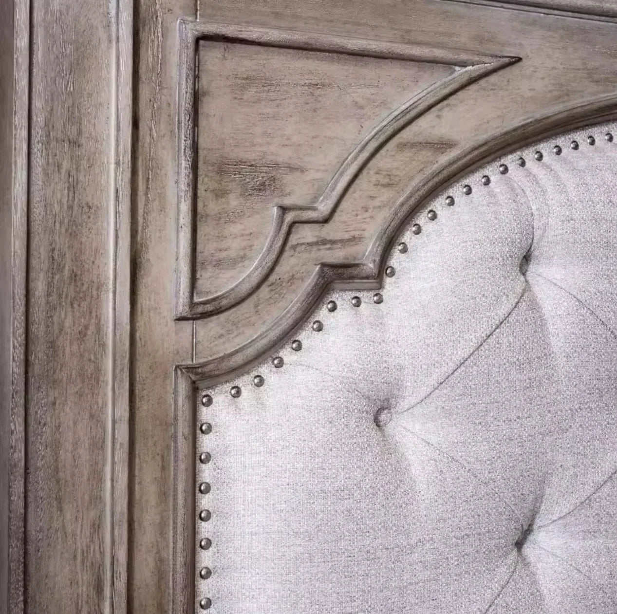 upholstered inlay Farmhouse bedframe - solid wood furniture by Chic Woods