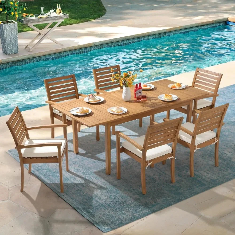 7 Piece Acacia Wood expandable Patio Dining Set