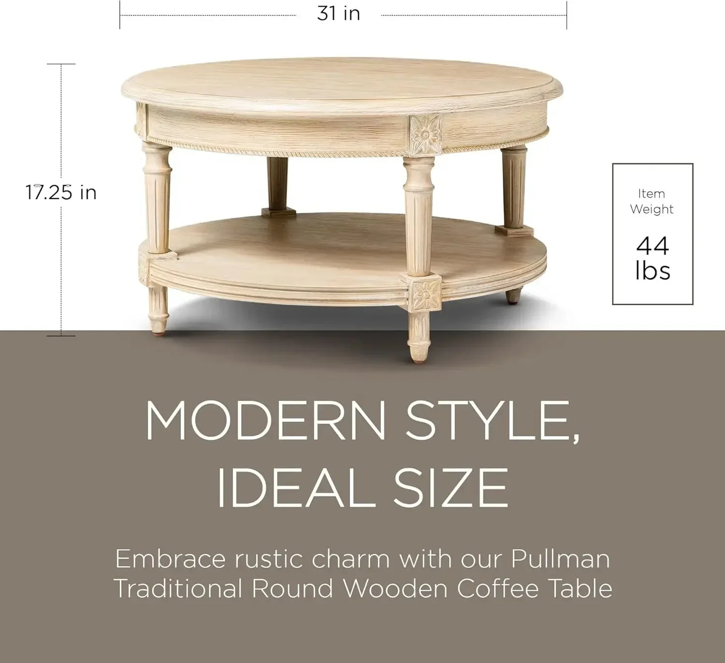 Pullman Large Curved 2-Tier Round Coffee Table – Classic Wooden Design with Shelf Storage