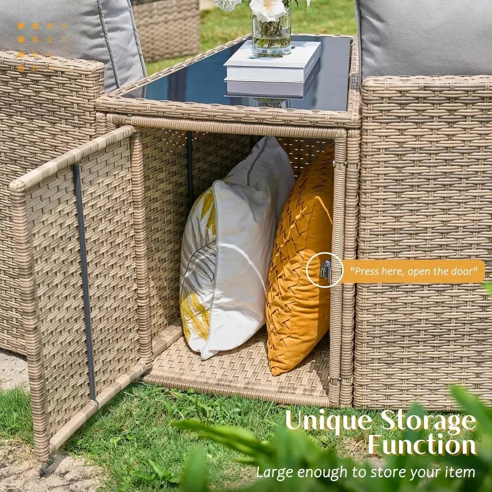 11 Piece Half-Moon Sectional Patio Furniture Set with Large Storage Wedge Table