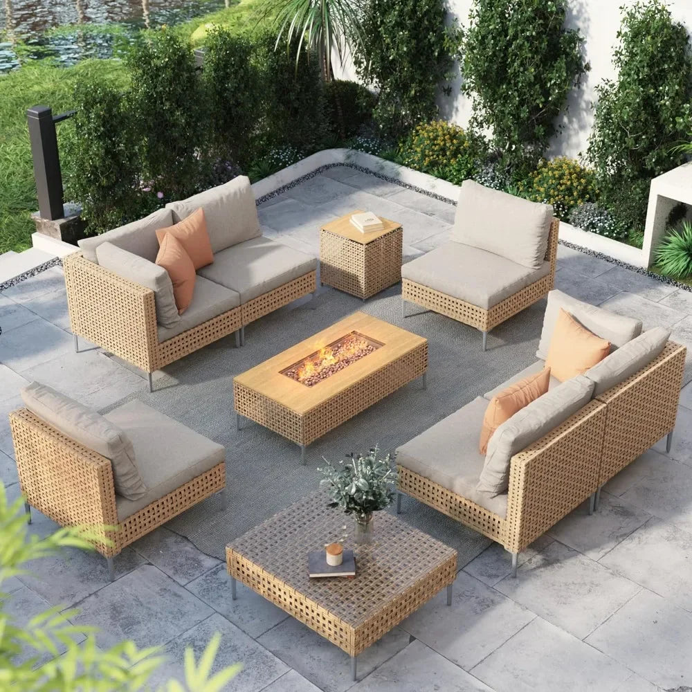 9-Piece Modern Outdoor Sectional with Firepit