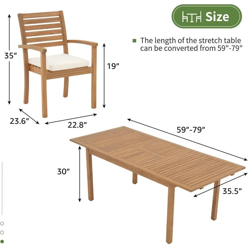 7 Piece Acacia Wood expandable Patio Dining Set