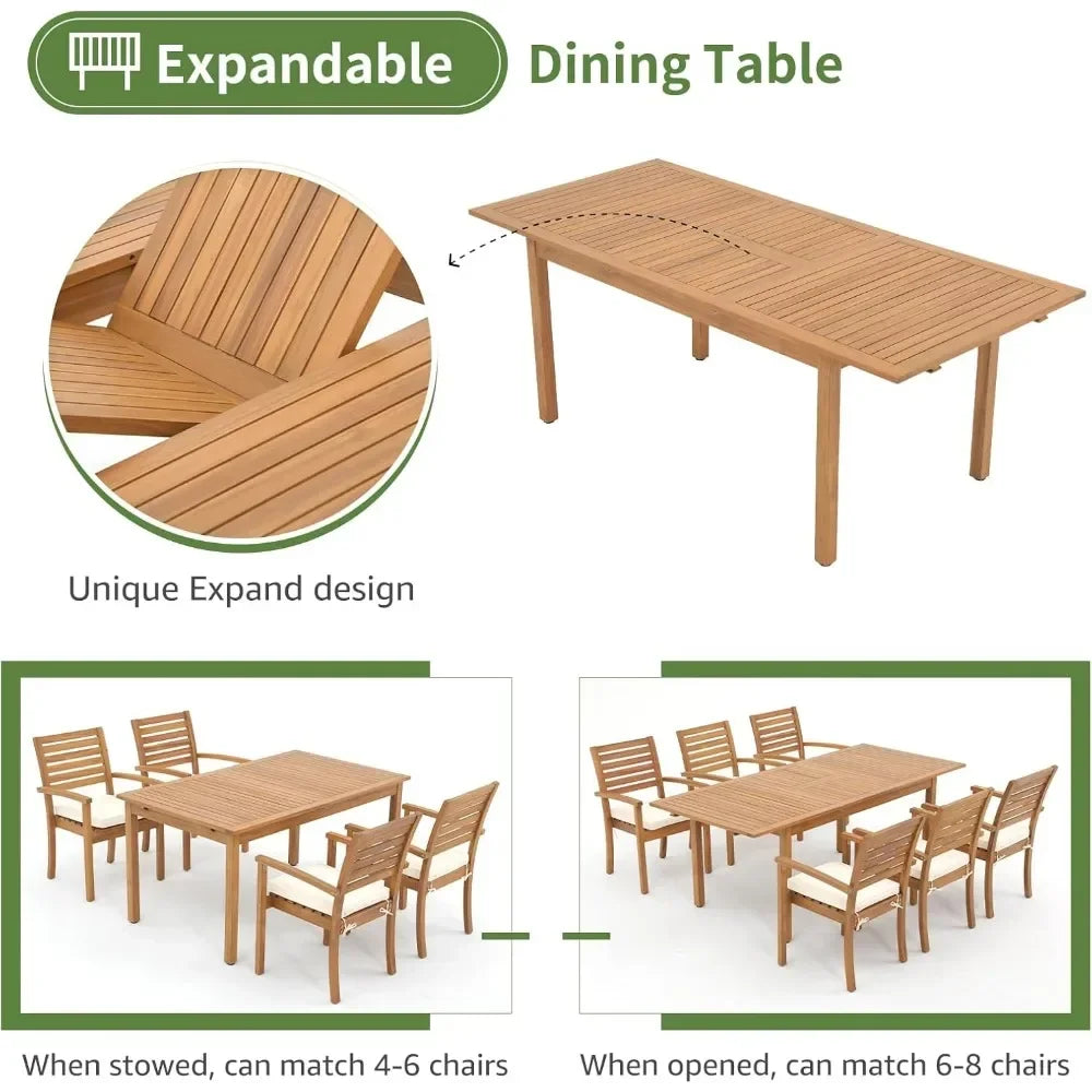 7 Piece Acacia Wood expandable Patio Dining Set